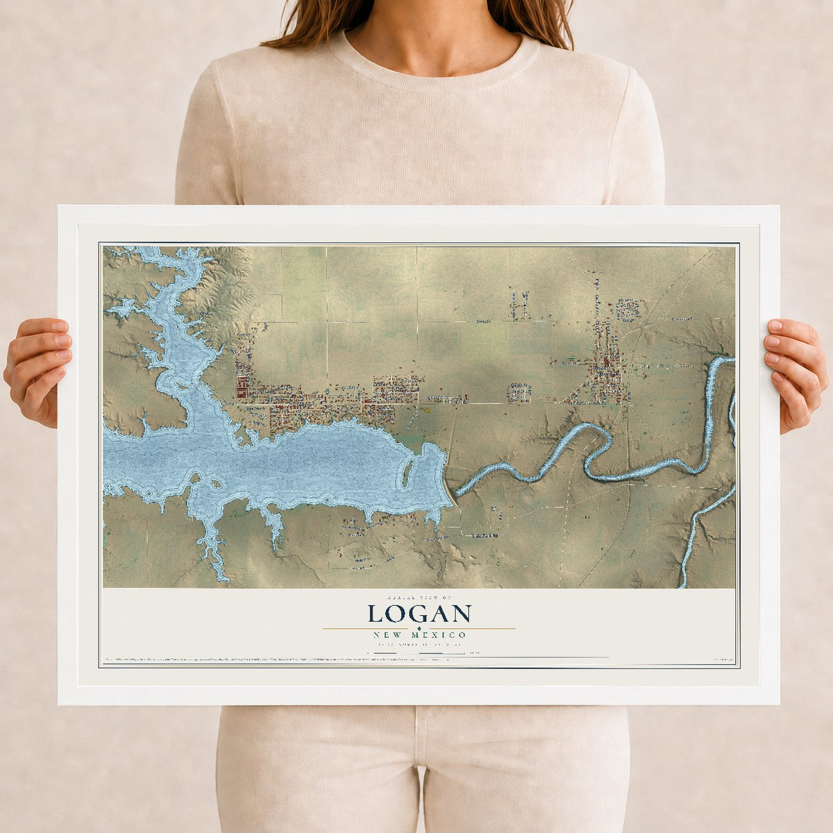 Map of Logan, New Mexico, 12 x 18 inch print in a white wood frame
