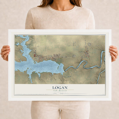 Map of Logan, New Mexico, 12 x 18 inch print in a white wood frame