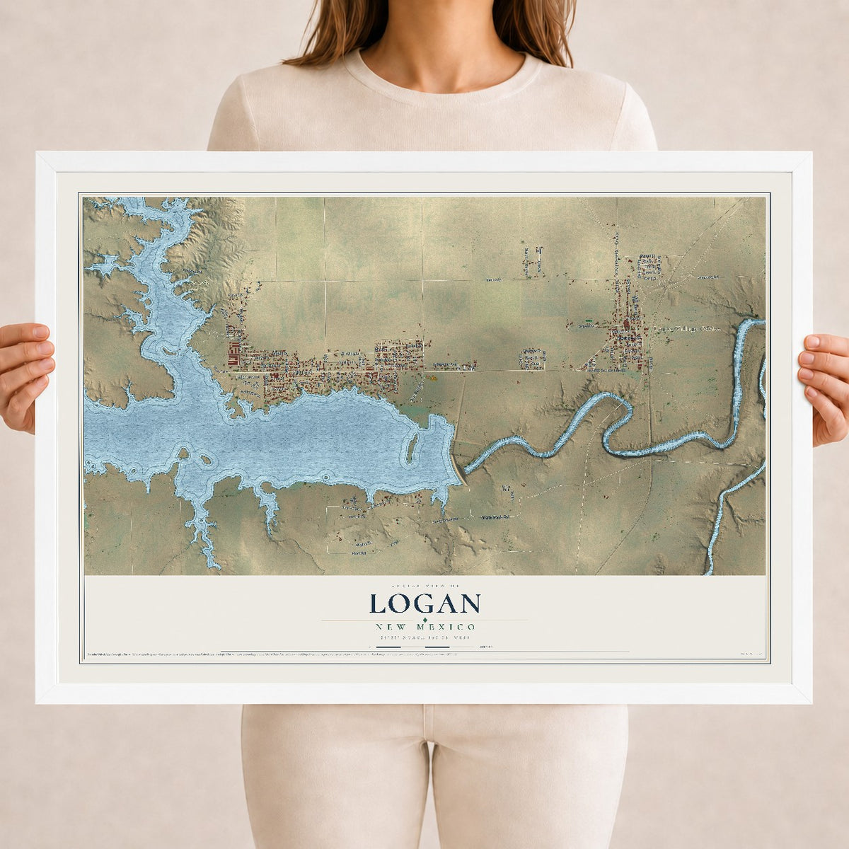 Map of Logan, New Mexico, 18 x 24 inch print in a white wood frame