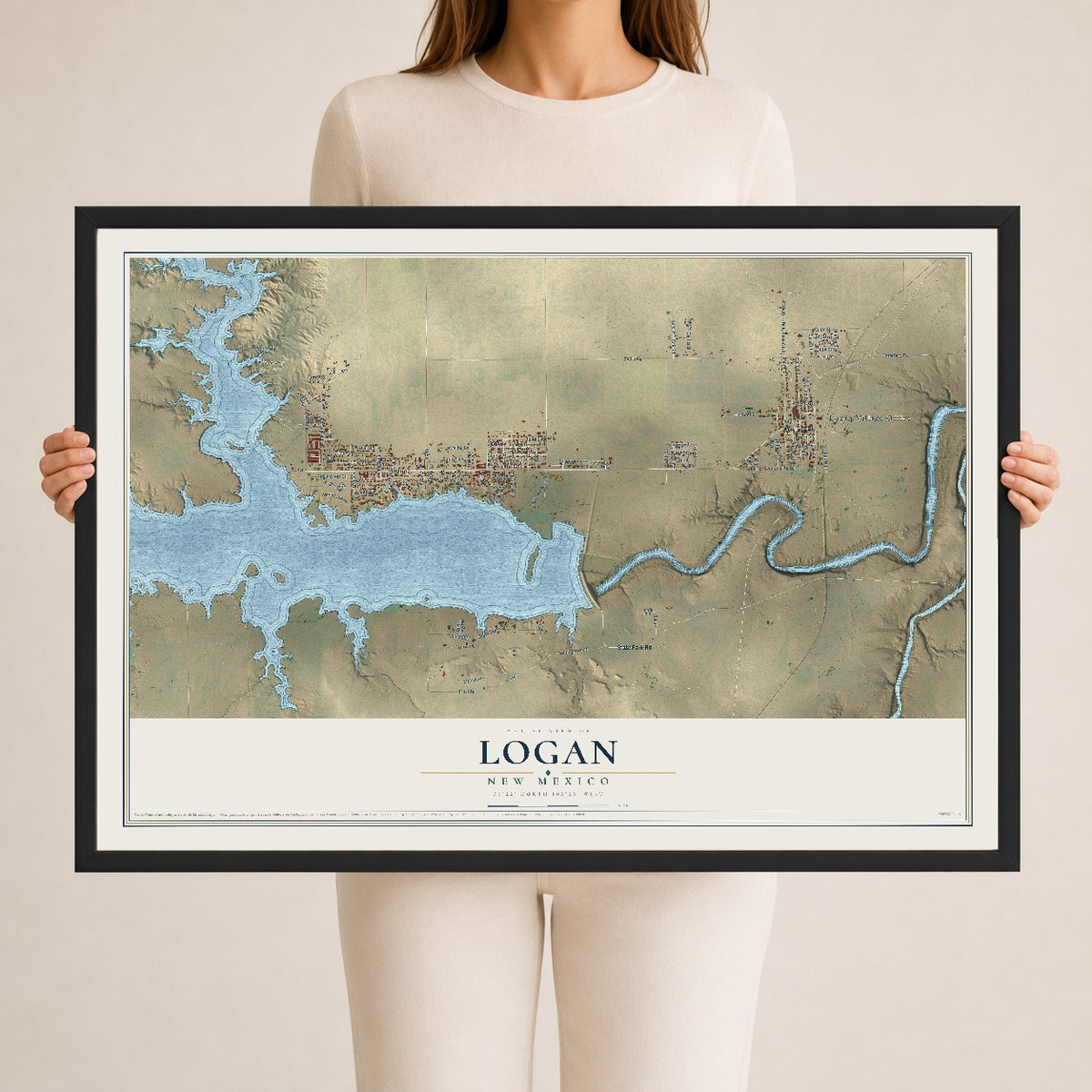Map of Logan, New Mexico, 24 x 36 inch print in a black wood frame
