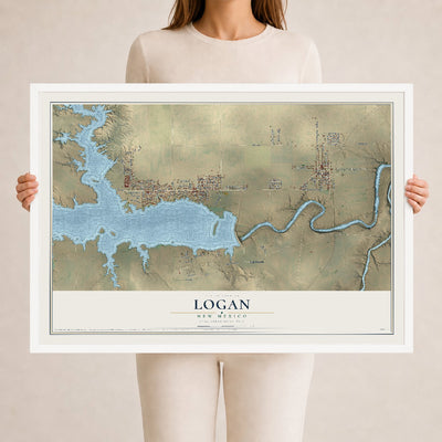 Map of Logan, New Mexico, 24 x 36 inch print in a white wood frame