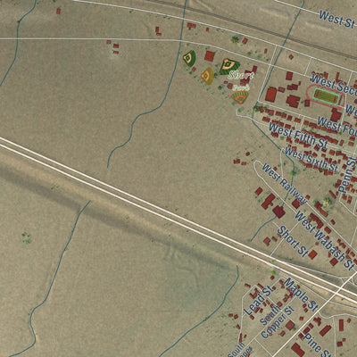 Second close-up of the map of Lordsburg, New Mexico print showing more streets and buildings