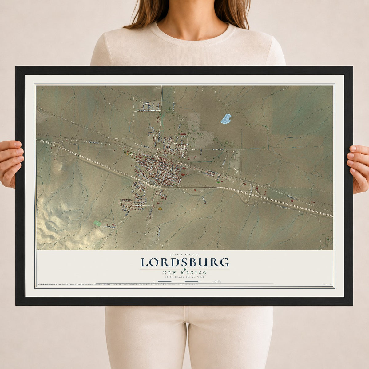 Map of Lordsburg, New Mexico, 18 x 24 inch print in a black wood frame