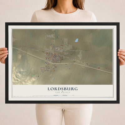 Map of Lordsburg, New Mexico, 18 x 24 inch print in a black wood frame