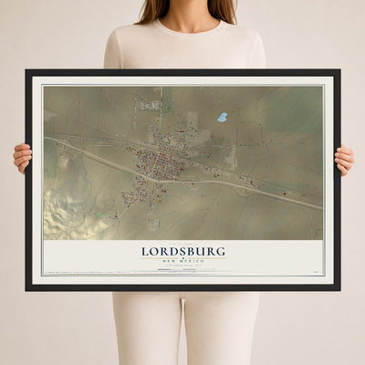 Map of Lordsburg, New Mexico, 24 x 36 inch print in a black wood frame