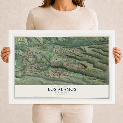 Map of Los Alamos, New Mexico, 12 x 18 inch print in a white wood frame