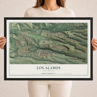 Map of Los Alamos, New Mexico, 18 x 24 inch print in a black wood frame