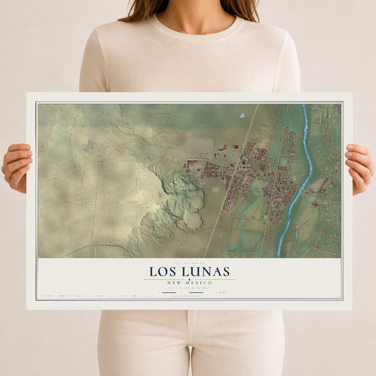 Map of Los Lunas, New Mexico, 12 x 18 inch unframed archival matte print