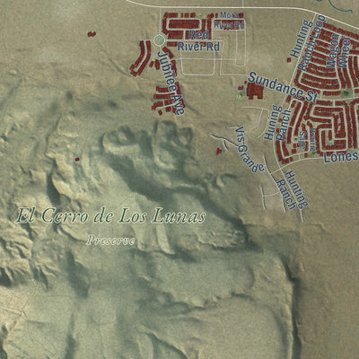 Second close-up of the map of Los Lunas, New Mexico print showing more streets and buildings