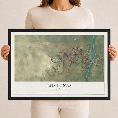 Map of Los Lunas, New Mexico, 12 x 18 inch print in a black wood frame