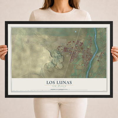 Map of Los Lunas, New Mexico, 18 x 24 inch print in a black wood frame