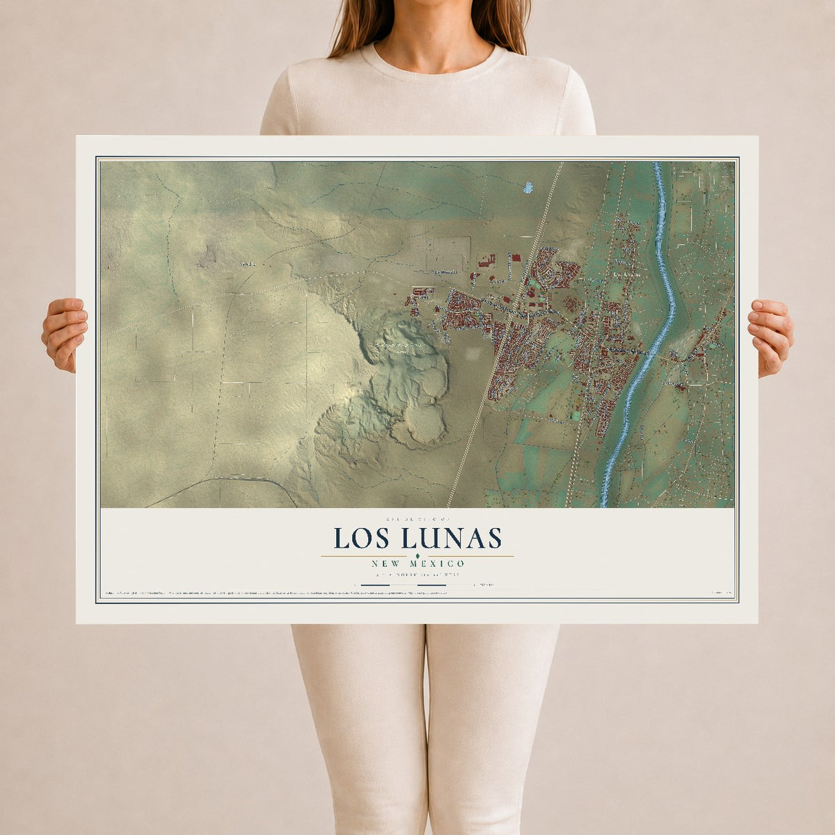 Map of Los Lunas, New Mexico, 24 x 36 inch unframed archival matte print