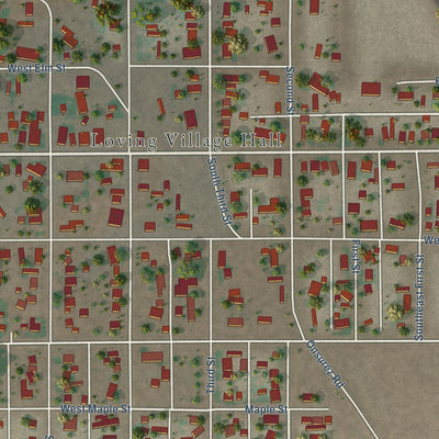 Close-up of the map of Loving, New Mexico print showing street and building detail