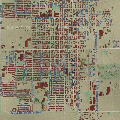Close-up of the map of Lovington, New Mexico print showing street and building detail