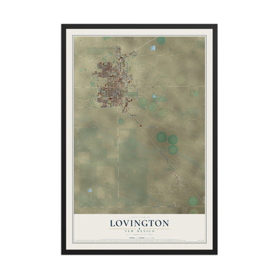 Map of Lovington, New Mexico, 12 x 18 inch print in a black wood frame