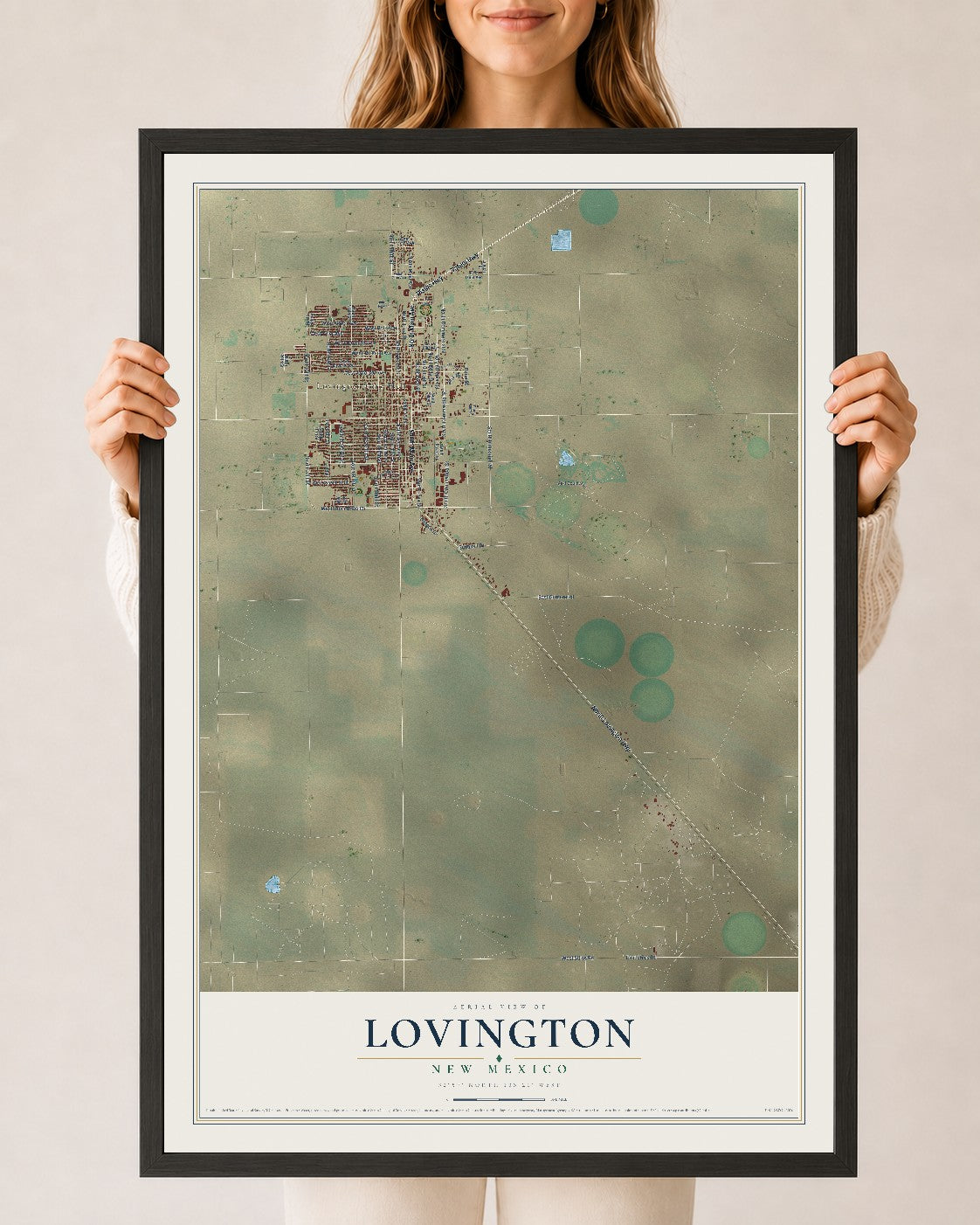 Map of Lovington, New Mexico, 24 x 36 inch print in a black wood frame