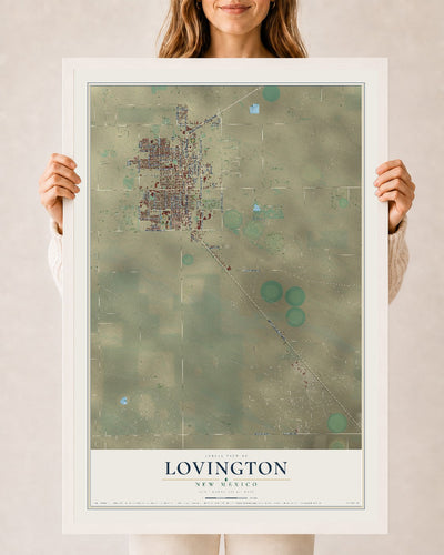 Map of Lovington, New Mexico, 24 x 36 inch print in a white wood frame