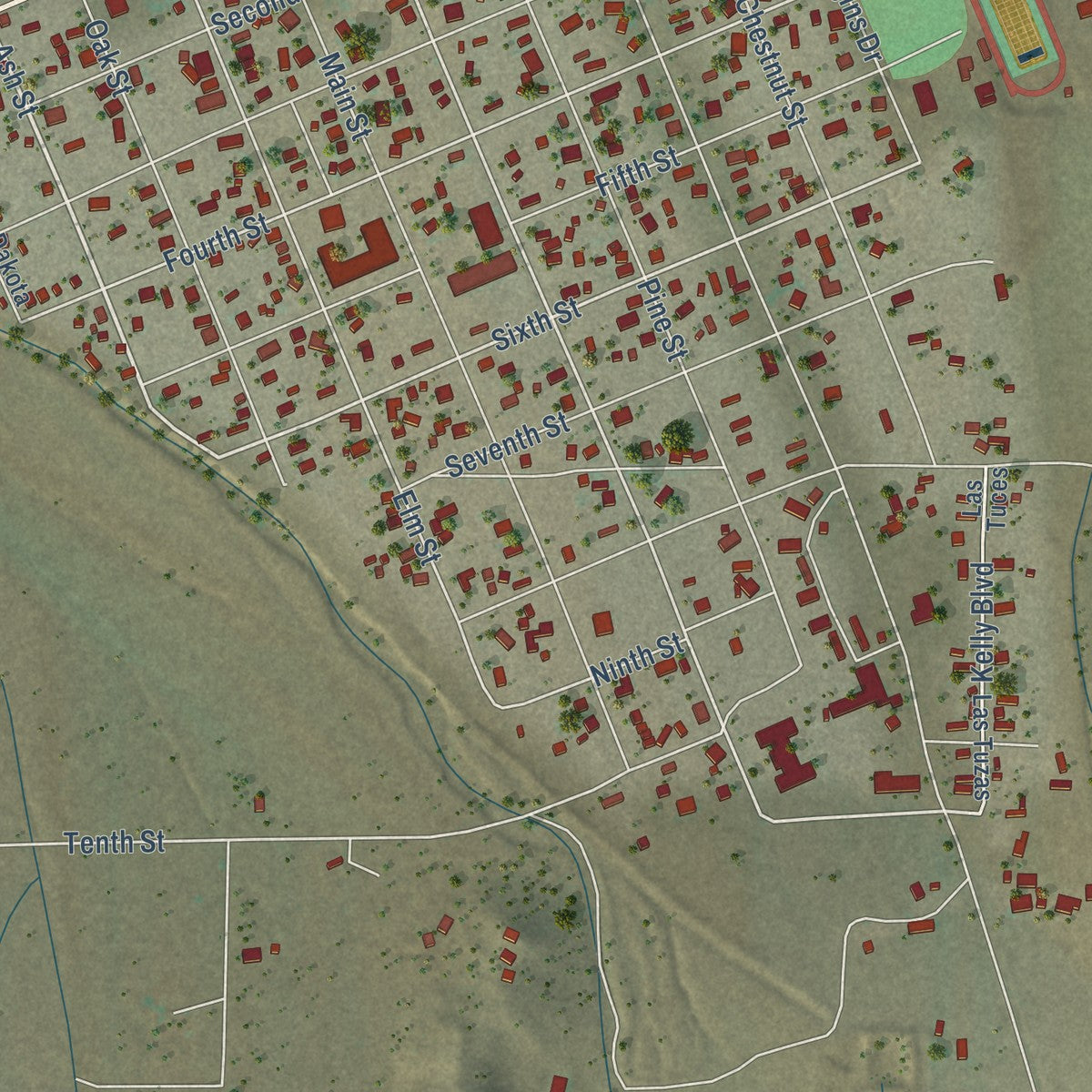 Close-up of the map of Magdalena, New Mexico print showing street and building detail