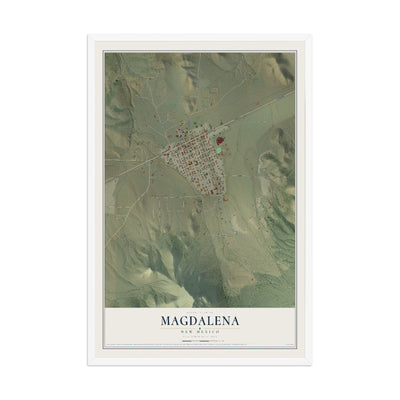 Map of Magdalena, New Mexico, 12 x 18 inch print in a white wood frame