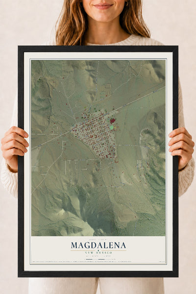 Map of Magdalena, New Mexico, 18 x 24 inch print in a black wood frame