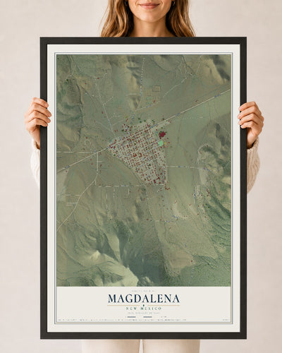 Map of Magdalena, New Mexico, 24 x 36 inch print in a black wood frame