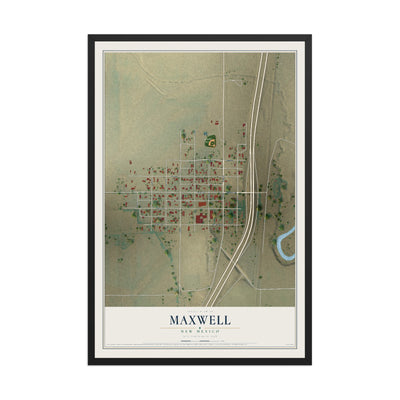 Map of Maxwell, New Mexico, 12 x 18 inch print in a black wood frame