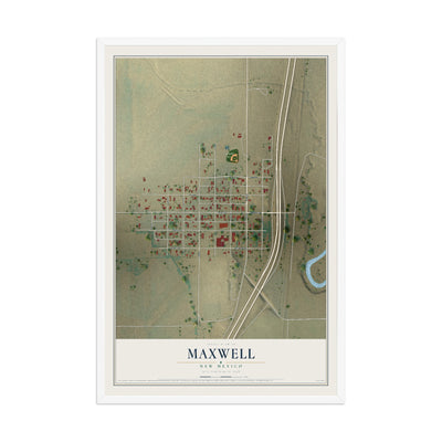 Map of Maxwell, New Mexico, 12 x 18 inch print in a white wood frame