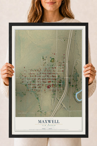 Map of Maxwell, New Mexico, 18 x 24 inch print in a black wood frame
