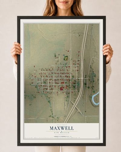 Map of Maxwell, New Mexico, 24 x 36 inch print in a black wood frame