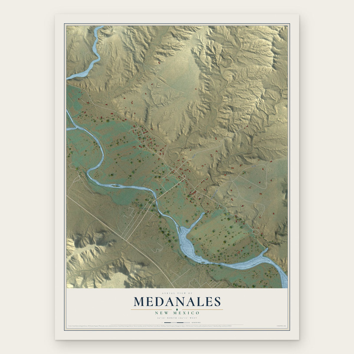 Medanales, New Mexico map print, the full design