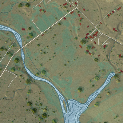 Close-up of the map of Medanales, New Mexico print showing street and building detail