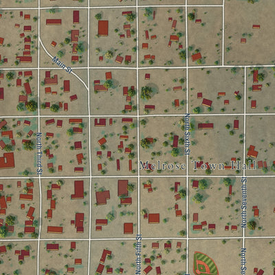 Close-up of the map of Melrose, New Mexico print showing street and building detail
