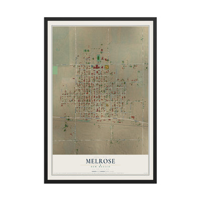 Map of Melrose, New Mexico, 12 x 18 inch print in a black wood frame