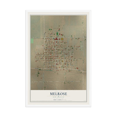Map of Melrose, New Mexico, 12 x 18 inch print in a white wood frame