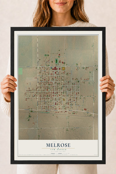 Map of Melrose, New Mexico, 18 x 24 inch print in a black wood frame