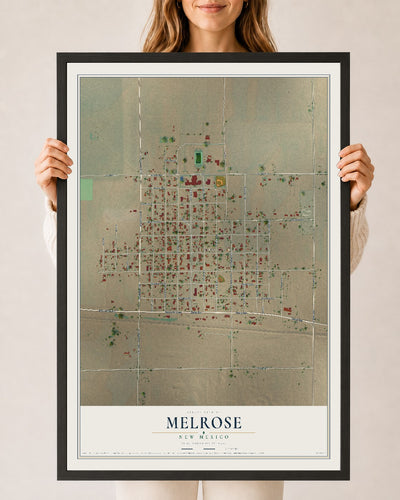 Map of Melrose, New Mexico, 24 x 36 inch print in a black wood frame