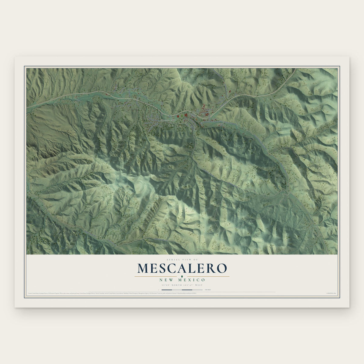 Mescalero, New Mexico map print, the full design