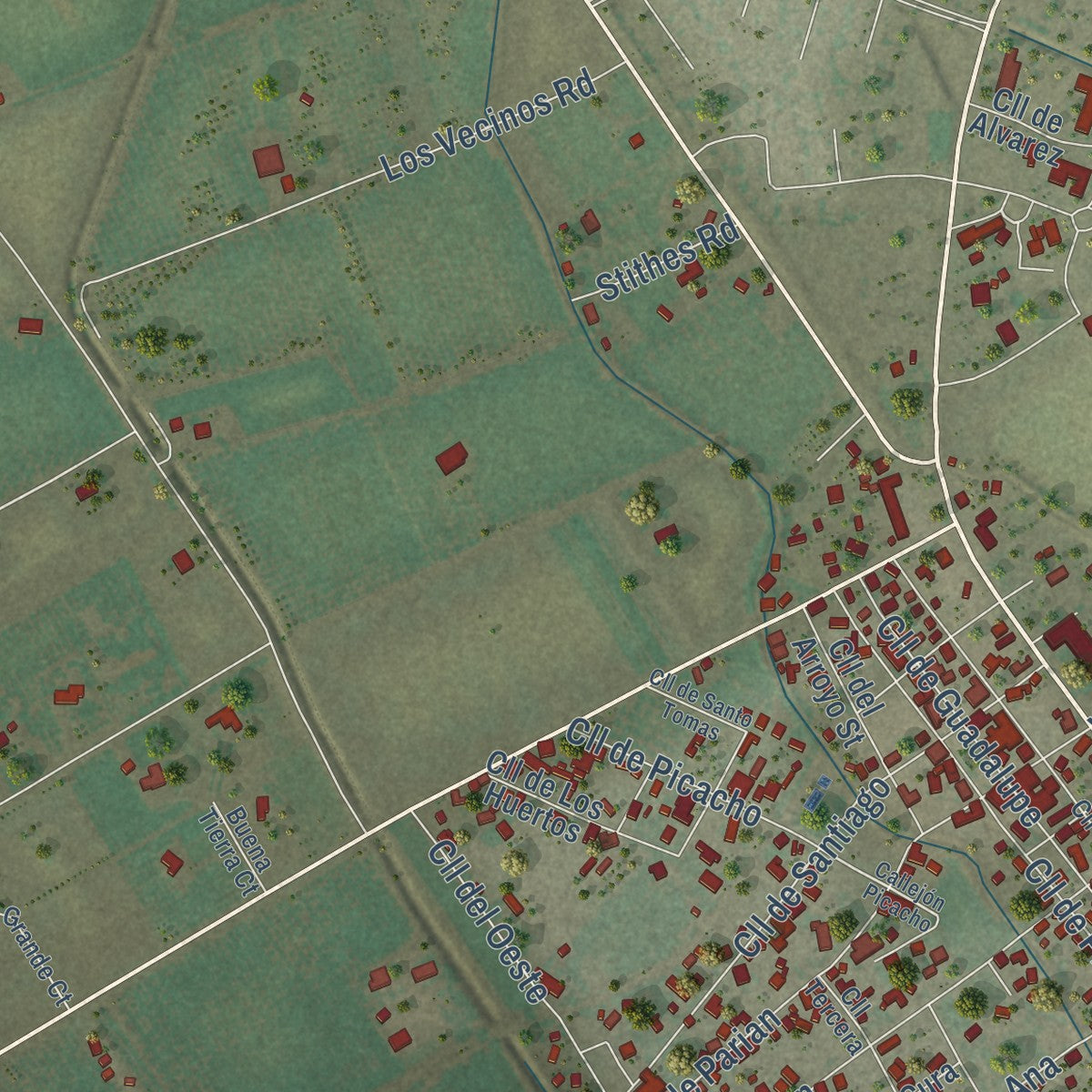 Second close-up of the map of Mesilla, New Mexico print showing more streets and buildings