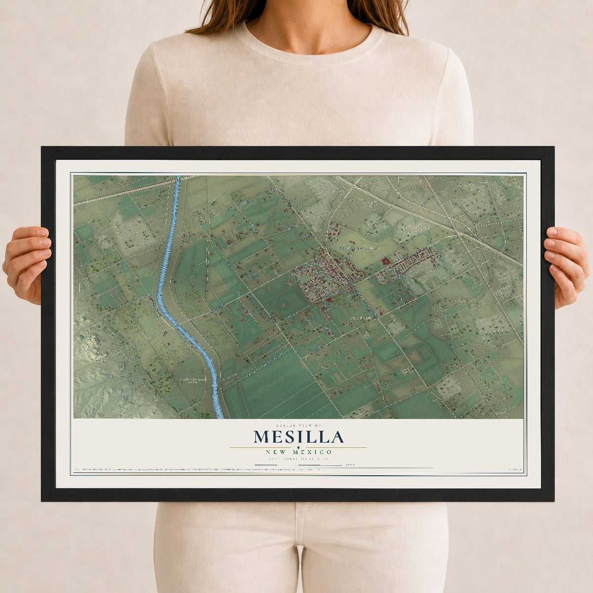 Map of Mesilla, New Mexico, 12 x 18 inch print in a black wood frame