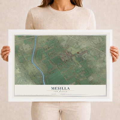 Map of Mesilla, New Mexico, 12 x 18 inch print in a white wood frame