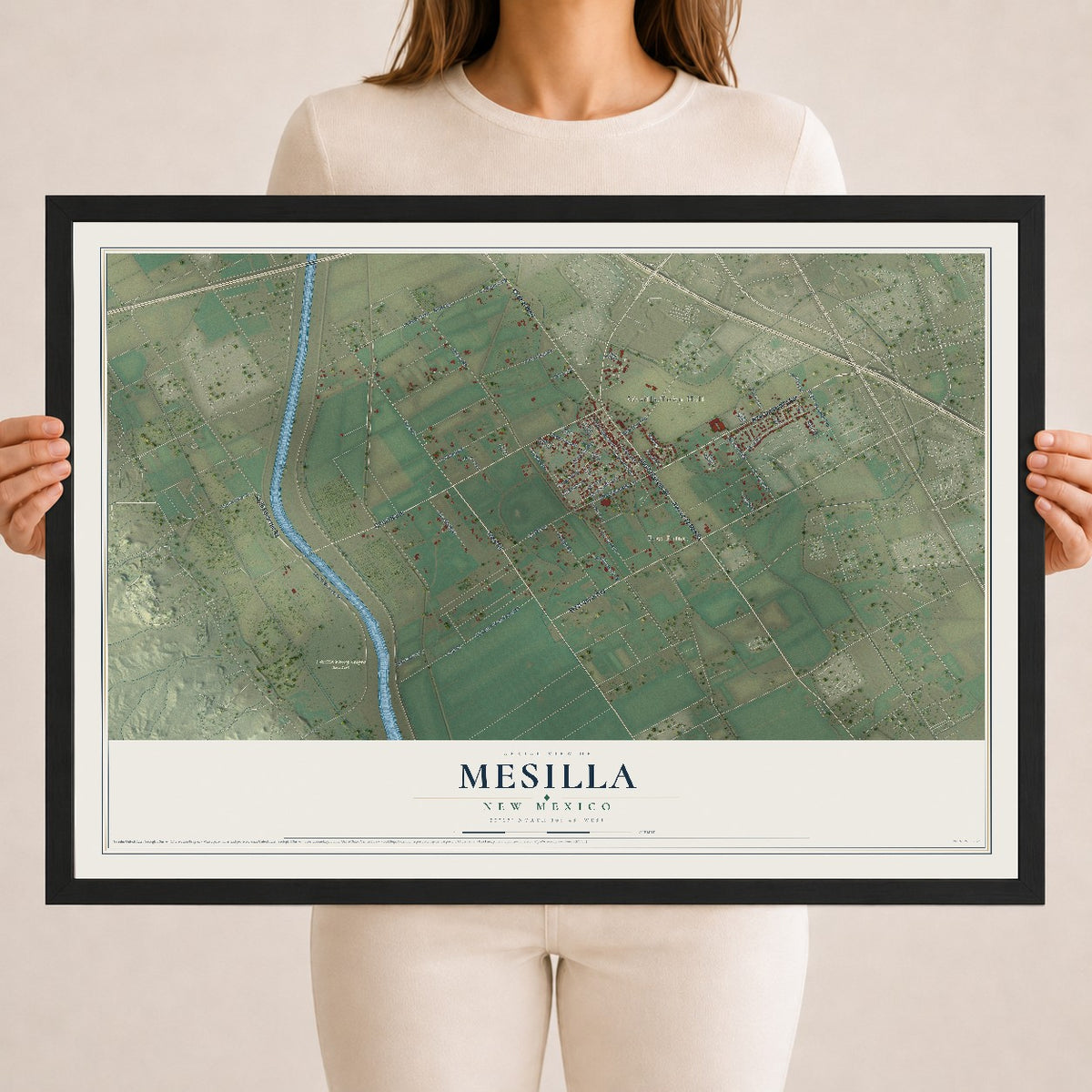 Map of Mesilla, New Mexico, 18 x 24 inch print in a black wood frame