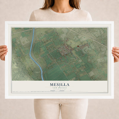Map of Mesilla, New Mexico, 18 x 24 inch print in a white wood frame