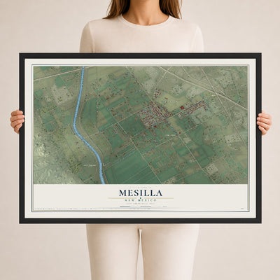 Map of Mesilla, New Mexico, 24 x 36 inch print in a black wood frame