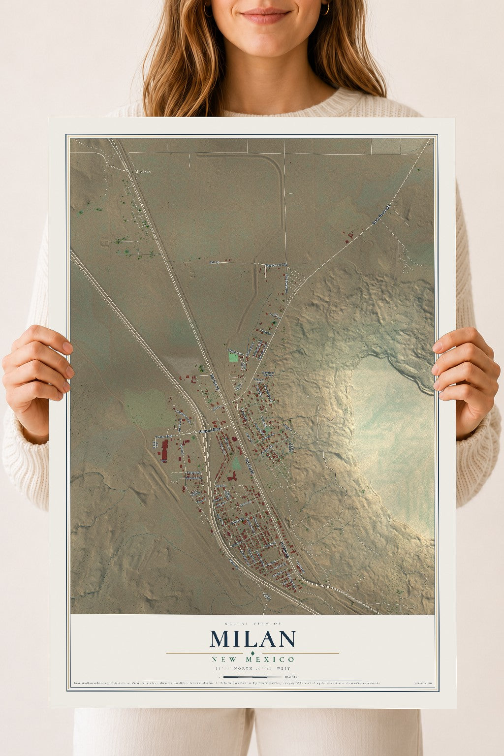 Map of Milan, New Mexico, 18 x 24 inch unframed archival matte print