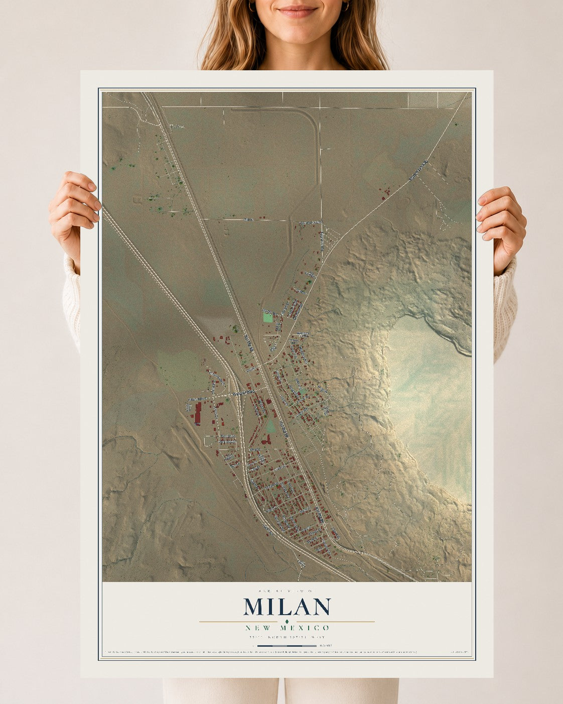 Map of Milan, New Mexico, 24 x 36 inch unframed archival matte print