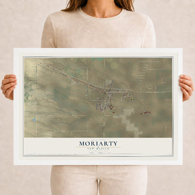 Map of Moriarty, New Mexico, 12 x 18 inch print in a white wood frame