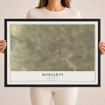Map of Moriarty, New Mexico, 18 x 24 inch print in a black wood frame