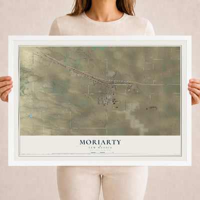 Map of Moriarty, New Mexico, 18 x 24 inch print in a white wood frame