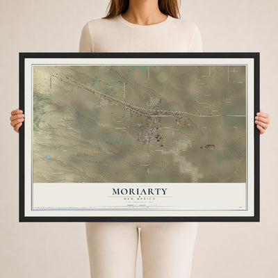 Map of Moriarty, New Mexico, 24 x 36 inch print in a black wood frame