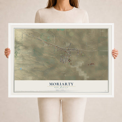 Map of Moriarty, New Mexico, 24 x 36 inch print in a white wood frame